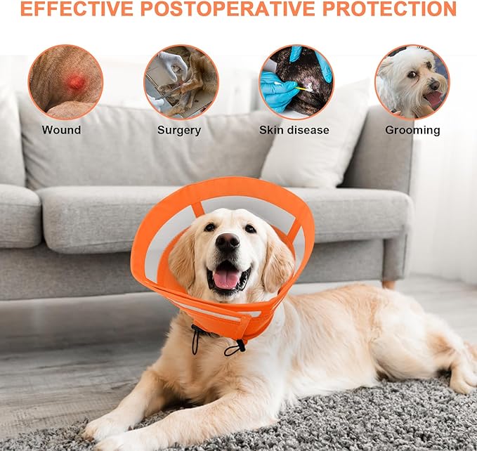 ASENKU Dog Cone Collar, Soft Adjustable Cone for Dogs to Stop Licking, Lightweight Recovery Dog Cone After Surgery, Pet E-Collar for Small, Medium & Large Dogs(Orange, XL)