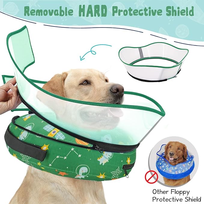 Elevated Inflatable Dog Cone Collar to Stop Licking, Dog Donut Collar After Surgery, Soft Pet Cone Alternative for Small Medium Large Dogs