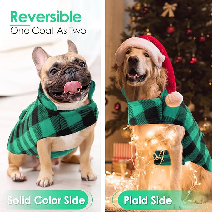 AOFITEE Dog Coat Plaid Dog Winter Coat for Small Dogs, Warm Dogs Jacket Christmas Sweater, Waterproof Pet Puffer Jacket, Reversible Pet Cold Weather Coats for Small Medium Large Pets, Green L