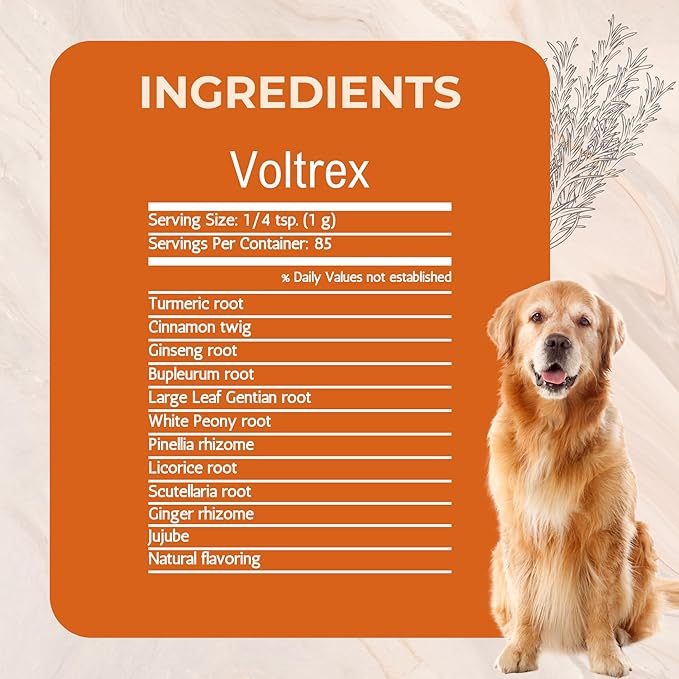 Voltrex Ligament and Spinal Cord Inflammation Relief for Dogs by Gold Standard Herbs, All Natural Bupleurum and Cinnamon Twig Powder, 250 Grams