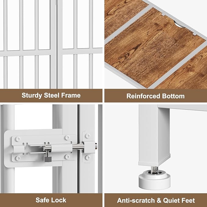 Easycom 41" Dog Crate Furniture Foldable, No Assembly Decorative Dog Kennel Indoor, Dog Crates for Large Dogs(35-60 lb), Wooden Dog Crate with Adjustable Bowls and Name Tag, End Table, White & Beech