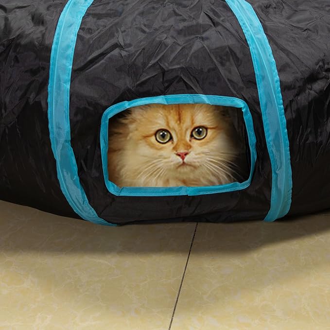 Cat Tunnel, S-Shape Cats Cave with, InteractiveCat Toys, Cat Tunnels for Indoor Cats, Foldable Cat Tubes and Tunnels for Cats Kittens, Puppies, Kitten, Rabbit, Guinea Pigs (Blue & Black)