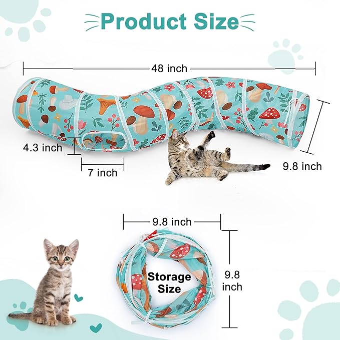 Glittme Cat Tunnel, Cat Tunnels for Indoor Cats, S-Shape Cats Cave with Cat Toys, Foldable Cat Tubes and Tunnels for Cats, Rabbit, Puppy, Guinea Pig