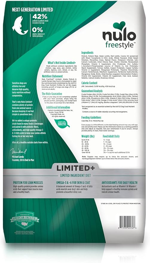 Nulo Freestyle All Breed Dog Food, Premium Allergy Friendly Adult & Puppy Grain-Free Dry Kibble Dog Food, Single Animal Protein with BC30 Probiotic for Healthy Digestive Support 24 Pound (Pack of 1)