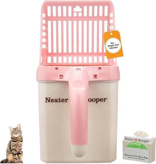Neater Pet Brands Neater Scooper Standard Cat Litter Scoop, 15 Refill Bags – Mess-Free Cat Litter Scooper with Bag, Spill-Proof Kitty Box Sifter, Bin Doubles as Scoop Holder, For Single-Cat Households