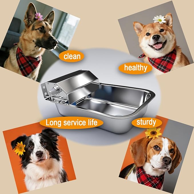 Automatic Water Dispenser for Dogs, 3L 304 Stainless Steel Dog Water Feeder Bowl Dispenser for Indoor/Outdoor, Auto-Fill Waterer for Pets & Livestock, Anti Tip, Water Auto Fill, Fit GHT 3/4" Faucet