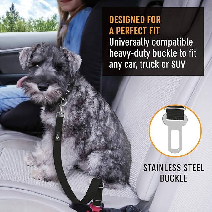 Active Pets Black Car Seat Belt for Dogs 2 Pack, Attaches to Harness & Collar, Adjusts 18" - 24" Safety & Comfort Travel Restraint System Fits Small - Large Pups, Seatbelt Pet Supplies & Accessories