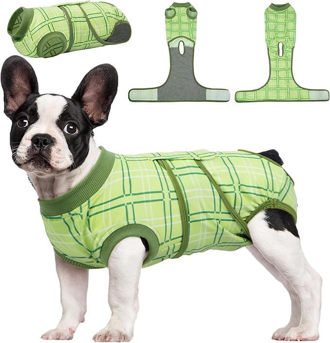 Kuoser Dog Recovery Suit for Female Male Dogs, Post-Surgery Bodysuit for Spay Neuter, Dog Onesie After Surgery, Anti-Licking Pet Surgical Recovery Suit, Green M