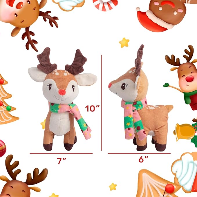 Hollypet Christmas Squeaky Plush Stuffed Durable Dog Toys, Cute Puppy Chew Toys for Small, Medium and Large Breed Dogs, Standing Elk