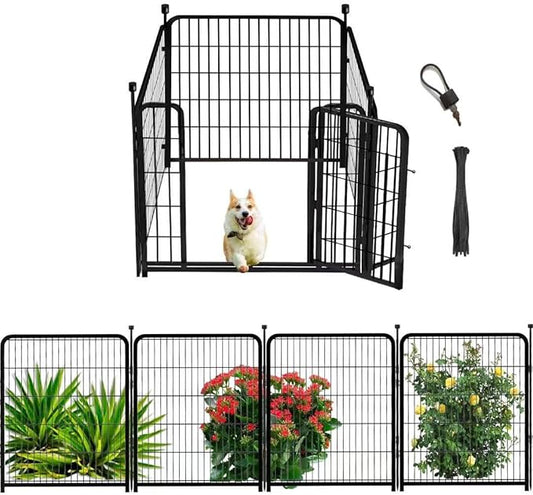 Dog Playpen 32 inch(H) 4 Panels Dog Fence Outdoor for Yard. Metal Dog Pen Heavy Duty Pet Puppy Exercise Pen for Rv Camping Garden Yard, Wide Door Low Threshold Dog Fence Total 8.9 Ft(L)