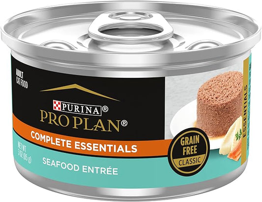 Purina Pro Plan Grain Free, Pate, High Protein Wet Cat Food, Complete Essentials Seafood Entree - (Pack of 24) 3 oz. Cans