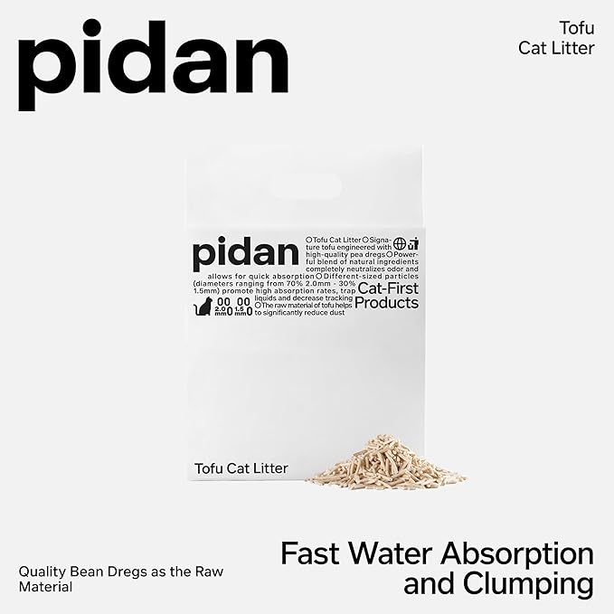 pidan Tofu Cat Litter Clumping,Flushable,Ultra Absorbent and Fast Drying, 100% Natural Ingredients Litter,Solubility in Water,Really Dust-Free,Less Scattering (5.3lb×1bag)