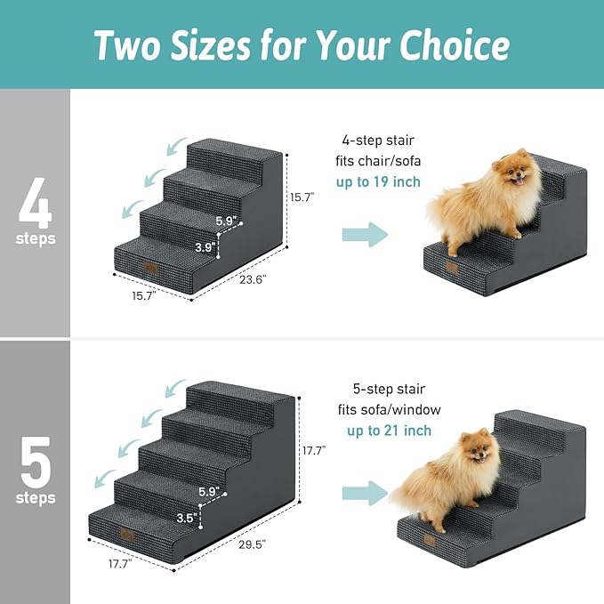 Slope Dog Stairs for Small Dogs 15.7" H, Pet Steps for Couch Sofa Chair with Washable Cover, Non-Slip Indoor Ramp for Puppy Older Cats, 4 Step, Charcoal Grey