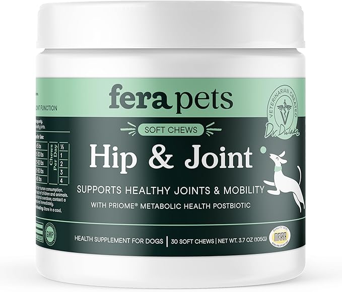 Fera Pets Hip & Joint Supplement for Dogs with Glucosamine, MSM, Chondroitin, & Green Lipped Mussel - Supports Healthy Joints and Weight Management - 30 Soft Chews
