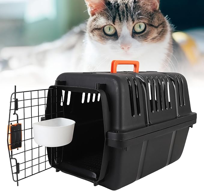 Plastic Dog Crate, Airline Approved Hard Shell Dog Kennel with Handle for Home and Travel, Large Space Portable Breathable Pet Travel Carrier for Outings and Activities (Black)