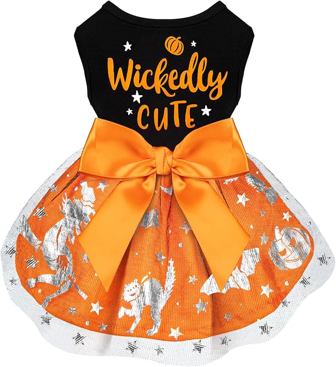 Dog Halloween Costumes Dog Dress Halloween Costumes for Dogs Funny Puppy Dress with Bow for Small Medium Large Dogs Pumpkin Witch Bat Pet Costume Halloween