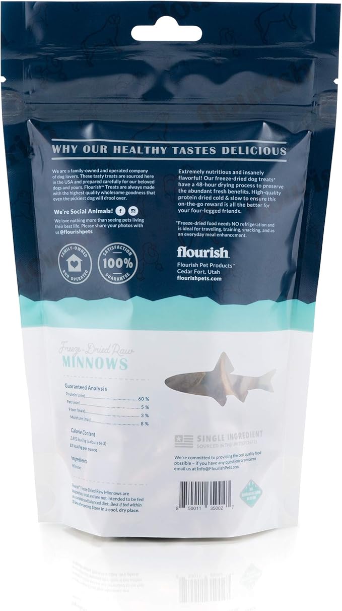 Flourish Pets Freeze-Dried Raw Pet Treats for Dogs, Raw Minnow Chews (1 Oz)