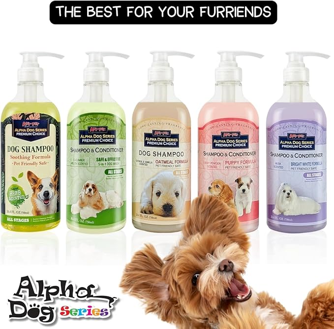 Alpha Dog Series Natural Puppy Shampoo and Conditioner Tear Free with Aloe Vera, pH-Balanced Shampoo for Puppies, Tearless Dog Shampoo and Conditioner, Puppy Wash Sensitive Skin 26.4 Oz (Pack of 2)