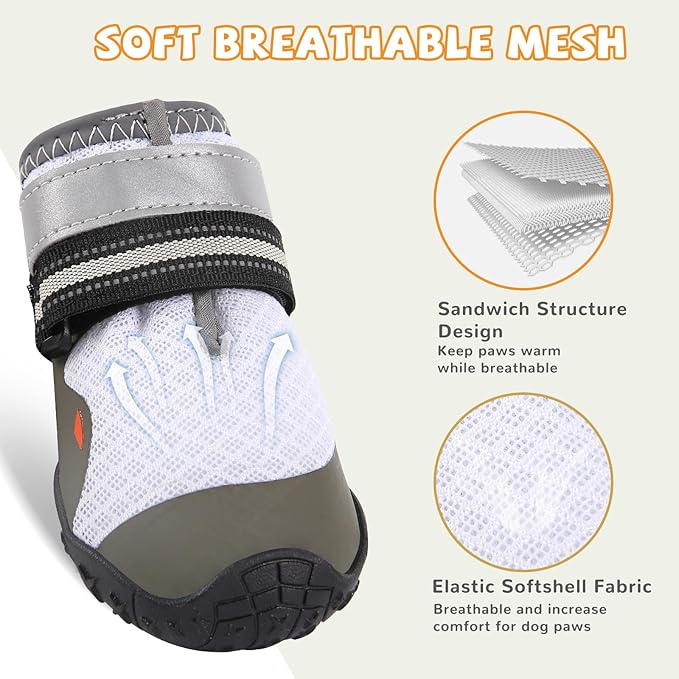 Dog Shoes for Medium Large Dogs, Dog Boots & Paw Protectors to Prevent Licking, Anti-Slip Dog Booties with Reflective for Summer Hot Pavement, Outdoor Hiking, Hardwood Floors (Size 3)