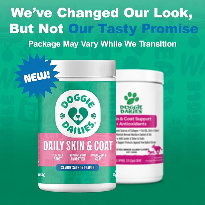 Doggie Dailies Skin & Coat Supplement Support, Salmon Oil for Dogs Skin and Coat with Collagen, Omega 3, Krill Oil, Biotin, & Coconut Oil for Dogs (Salmon) 225 Soft Chews