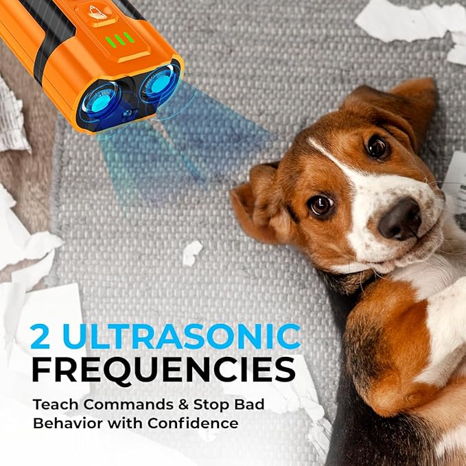 AutoSky Bark Zero Ultrasonic Dog Bark Deterrent & Training Device, Handheld Anti Barking Control with LED Flashlight, Rechargeable & Humane for Small & Large Dogs