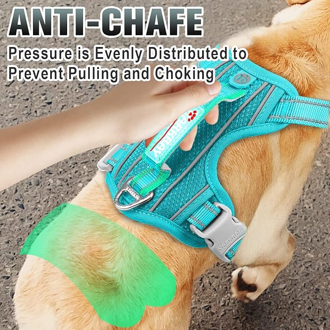 BARKBAY No Pull Dog Harness Large Reflective Dog Harness with Front Clip and Easy Control Handle for Walking Training Running with ID tag Pocket(Ocean Blue,L)