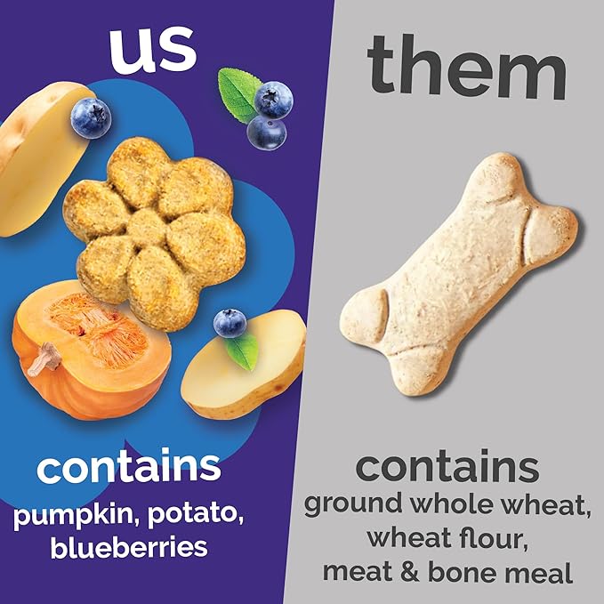 Fruitables Baked Dog Treats, Healthy Pumpkin Treat for Dogs, Low Calorie & Delicious, No Wheat, Corn or Soy, Made in the USA, Pumpkin and Blueberry Flavor, 7oz