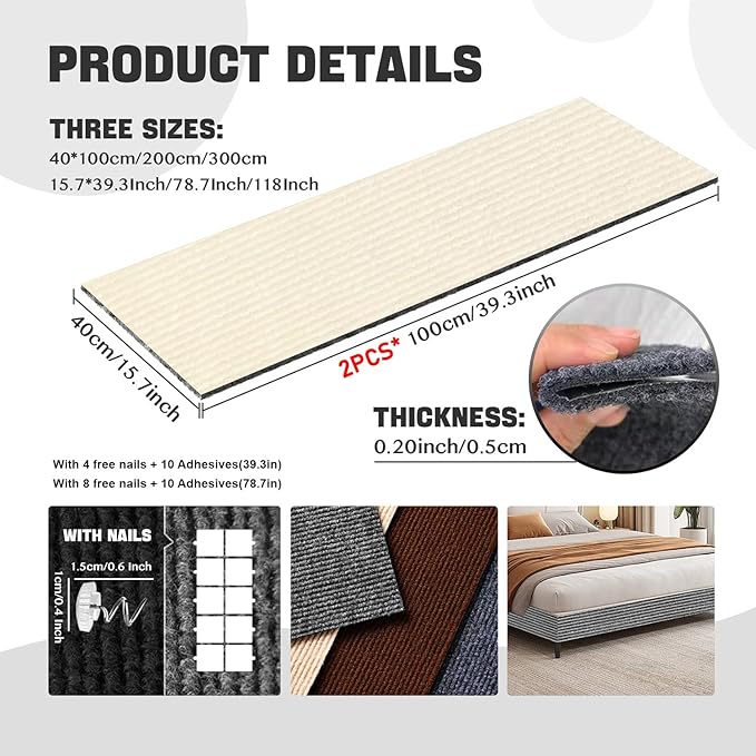 Cat Scratch Couch Furniture Protector, Adhesive Cat Scratch Pad Deterrent for Furniture, DIY Climbing Cat Scratcher Couch Protector from Cat Claws Scratching for Indoor (OffWhite, 78.7x15.8Inch)