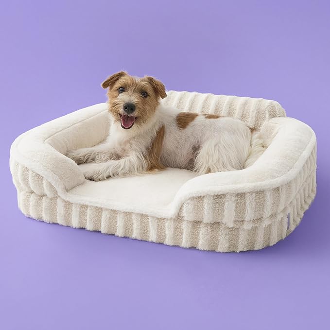 LE SURE Cute Dog Bed Medium Size Dog, Orthopedic Waterproof Medium Pet Beds with Sides, High Back Non-Slip Bottom and Egg-Crate Foam Pet Couch Sofa with Washable Removable Cover, Beige