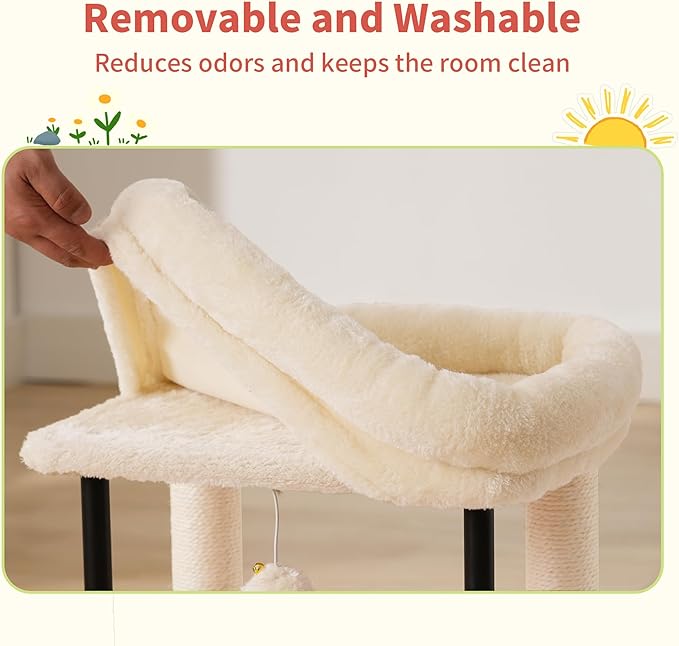 Hey-brother Cat Tree, Cat Scratching Posts with Bed, Sturdy Tower with Fully Sisal-Wrapped Columns and Plush Toy Ball for Indoor Kittens, 18.9 inches, Beige MPJ010SM