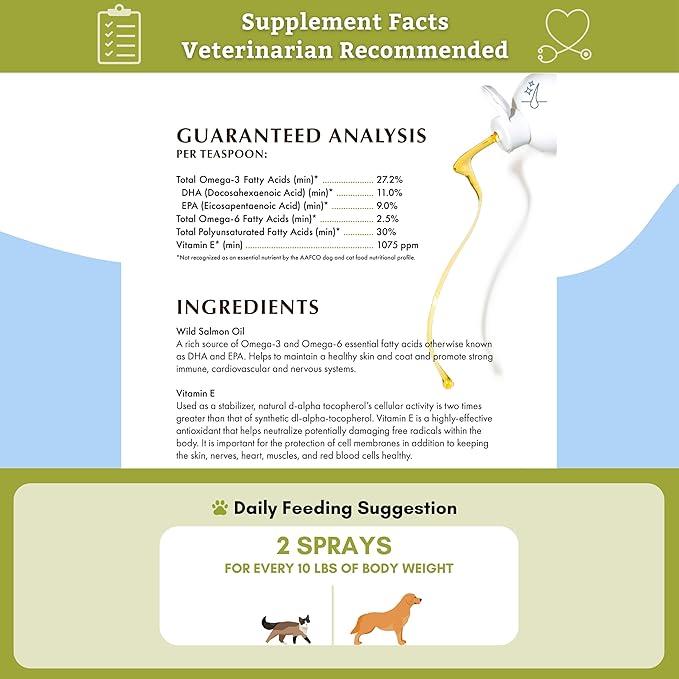 Wholistic Pet Organics Salmon Oil: Deep Sea Wild Alaskan Salmon Oil for Dogs - Omega 3 Dog Fish Oil with EPA and DHA for Skin, Coat, Heart and Nervous System Health - 4 Oz