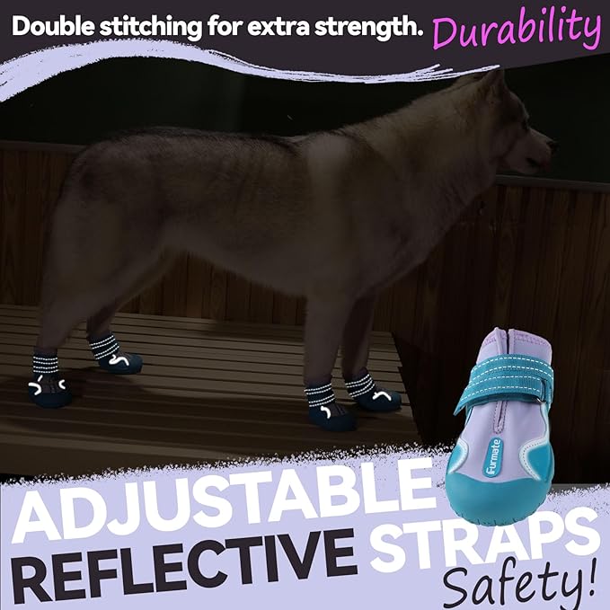 Dog Shoes for Large Small Medium Dogs,Dog Booties for Indoor Hardfloors Anti-Slip,Reflective Strip Waterproof Dog Boots & Paw Protectors for Outdoor Walking Hot Pavement,Winter Snow (Purple-3)