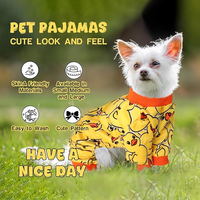 Dog Pajamas Soft Lightweight Dog Onesies Outfit Clothes for Small Medium Large Puppy Pjs for Pet Boys Girls Dogs Cats (L (Back: 14",Chest: 18", Neck: 10.6"), Duck)