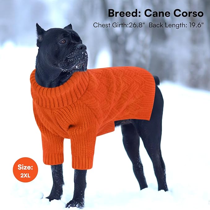 SUNFURA Dog Sweater, Christmas Sweaters for Large Dogs, Solid Color Dog Pullover for Fall Winter, Warm Sweatshirt Knit Turtleneck for Corgi, French Bulldog, Orange L