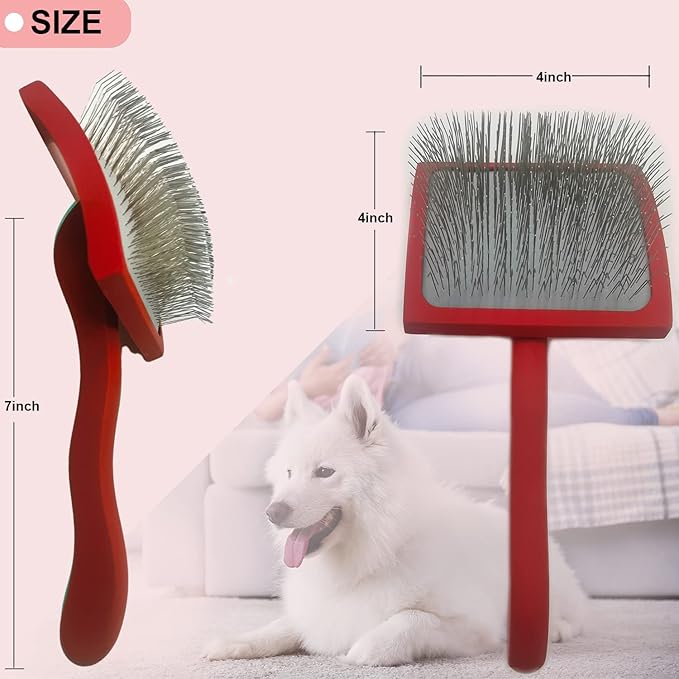 Large Ergonomic Slicker Brush for Dogs & Pets - Extra Long Pin Grooming Brush with Solid Wooden Handle for Poodles, Doodles, and Long-Haired Dogs (red)