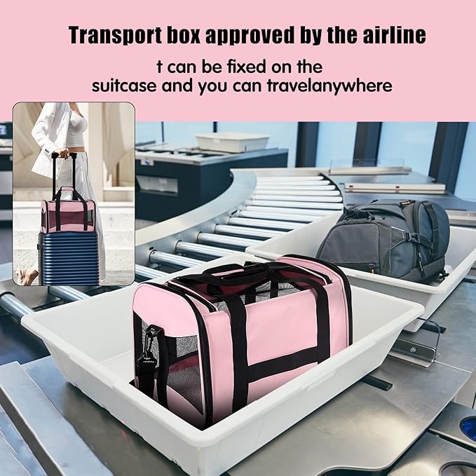 Cat Carrying Case - Pet Carrier Airline Approved, Protable and Breathable Pet Travel Carrier Removable Fleece Pad, Collapsible Cat Carrier Dog Carrier for Medium Cats Small Cats Dogs (Small, Pink)