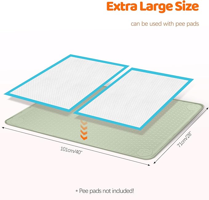 Pee Pads for Dogs, 40" x 28" Extra Large Reusable Dog Silicone Mat for Floor Protector, Washable Non-Slip Dog Training Pads for Potty Training (Green)
