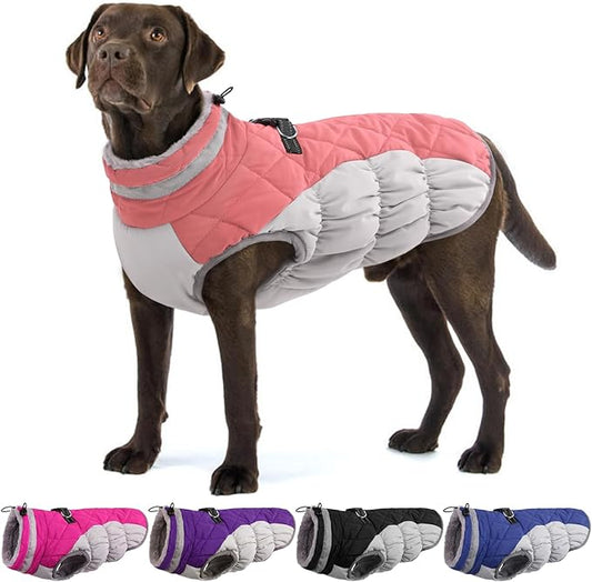 Dog Coats for Large Dogs,XL Dog Coat,Warm Fleece Winter Coat with D-Ring,Back Zipper Pet Jacket for Large Dogs,Waterproof Pet Snow Jacket Clothes Snowsuit Beagle Corgi Border Collie,Pink,XL