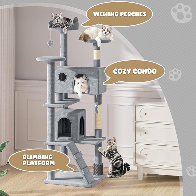 Magshion Cat Tree 77" Cats Tower for Indoor Cats, Multi-Level Cat Condo with Scratching Post, Top Perch, Sisal Board and Dangling Ball, Cat Stand Jumping Platform Kittens Pet Play House (Light Grey)