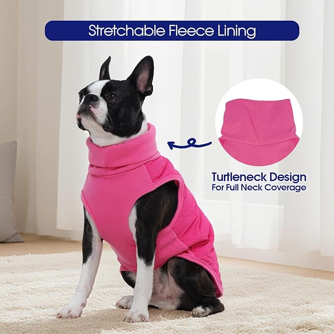 FUAMEY Dog Fleece Jacket for Large Dogs,Dog Winter Vest Lightweight Dogs Coat Pullover Breathable Pet Turtleneck Jackets Windproof Water Resistant Vests Warm Puppy Snowsuit Pink XXXL