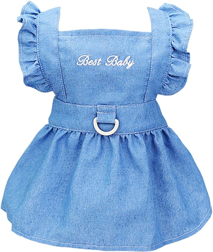 Dog Dress Puppy Luxury Skirt Clothes Princess Dresses Wedding Evening Tutu Skirt Denim Skirt for Small Dog Girl Light Blue S