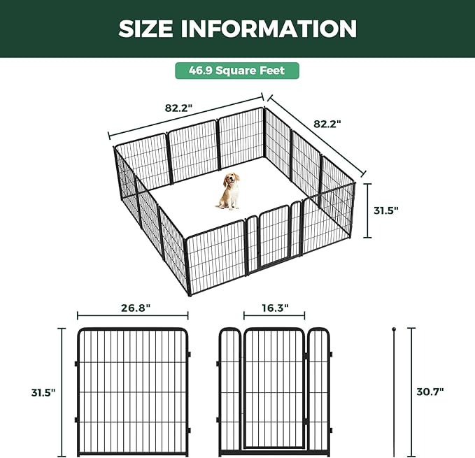 FXW Homeplus Unleashed Indoor Dog Playpen - Stress-Free and Safe Play, Heavy Duty 32 Inch 12 Panels Dog Pen for Small and Medium Dogs, Black│Patented