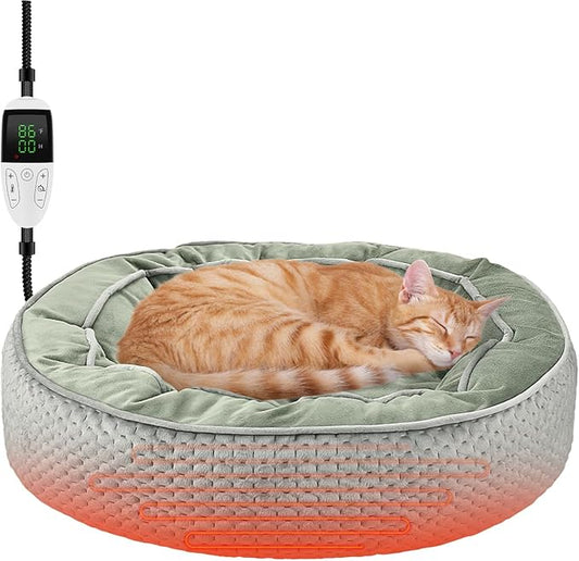 Electric Heated Cat Bed Warmer for Cat & Puppy - Removable, Waterproof, Washable - Thermal Heating with Adjustable Timer & Temperature - Small Dog Size (Gray)