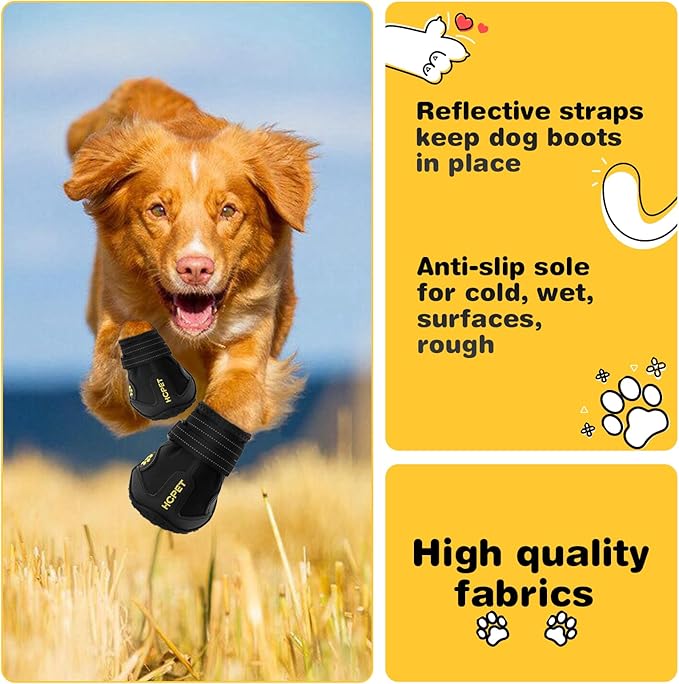 Hcpet Dog Boots Waterproof with Reflective Straps, Dog Shoes for Small Medium Large Puppy Outdoor Paw Protectors 4Ps, 8 (width 2.95 inch) for 74-91 lbs