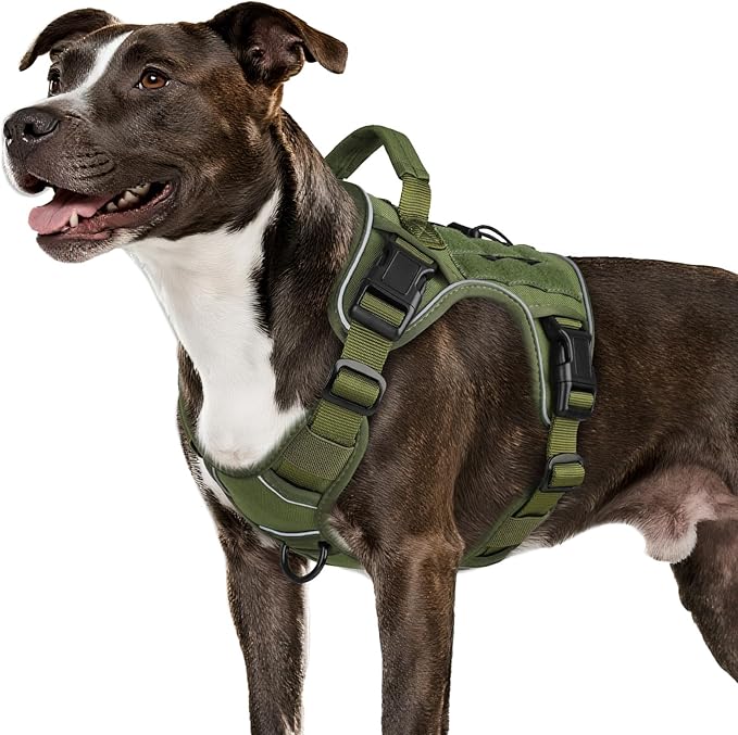 WINGOIN Green Tactical Dog Harness for Medium Dogs, Heavy Duty No Pull Dog Harness with Handle, Adjustable Reflective Military K9 Pet Vest for Pitbull, Female, Male, Walking, Training, Hunting (M)