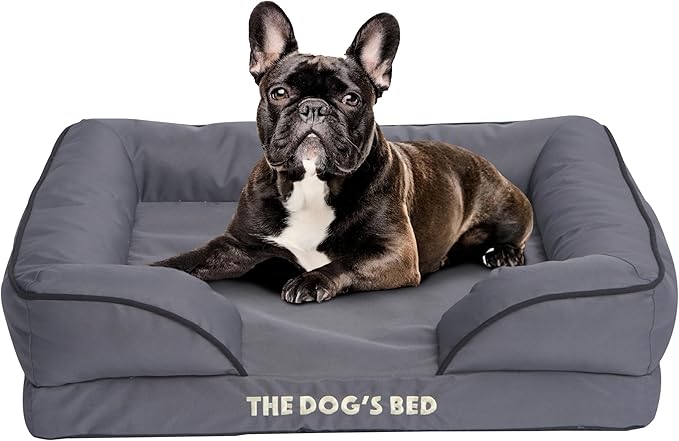 The Dog’s Bed, Orthopedic Standard Foam Waterproof Dog Bed with Standard Support, Medium Grey with Black Trim, Waterproof, Supportive Dog Bed with Replaceable Covers