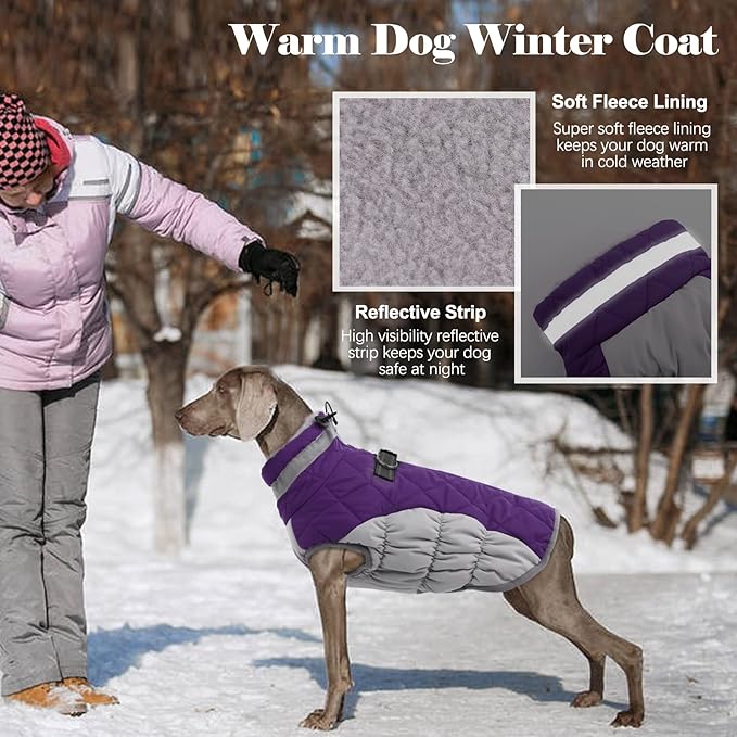 Lelepet Dog Coat Warm Dog Winter Coat Waterproof Dogs Jacket with Harness Built in Reflective Pet Fleece Vest Zip-Up Cold Weather Coats for Small Dogs Turtleneck & Windproof Coats Chihuahua Purple XS