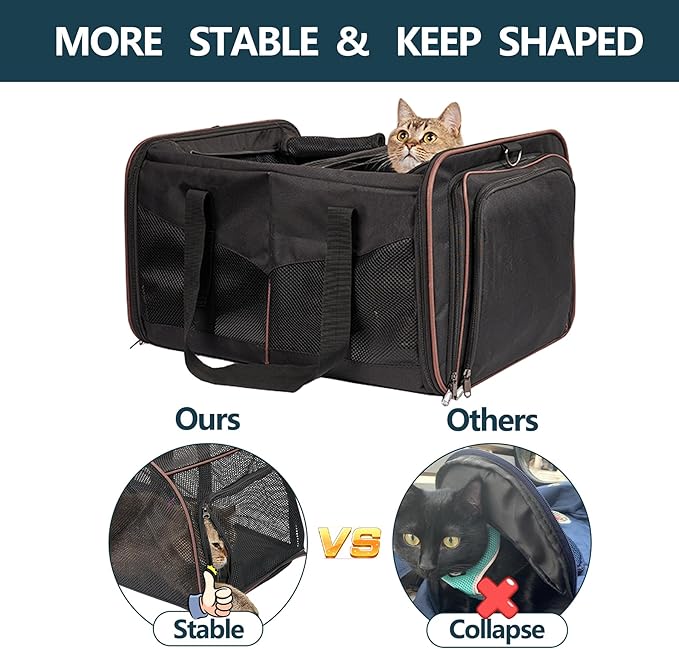 Cat Carrier for 2 Cats - Portable Dual Cat Travel Carrier Bag for Traveling, INRLKIT Cat Carrier with Litter Box, Portable Double Cat Travel Carrier for Camping (Black)