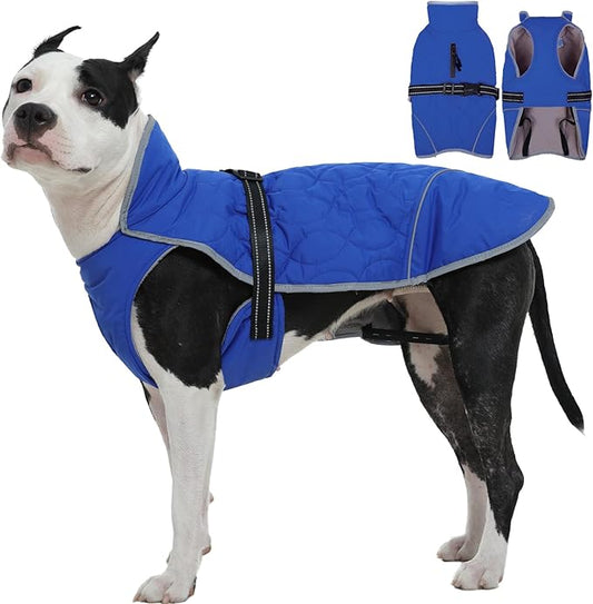 IDOMIK Dog Winter Jacket, Adjustable Waterproof Dog Warm Coat with Fleece Lining, Turtleneck Windproof Cold Weather Coats for Winter, Reflective Warm Snow Jacket for Schnauzer French Bulldog,Blue,M