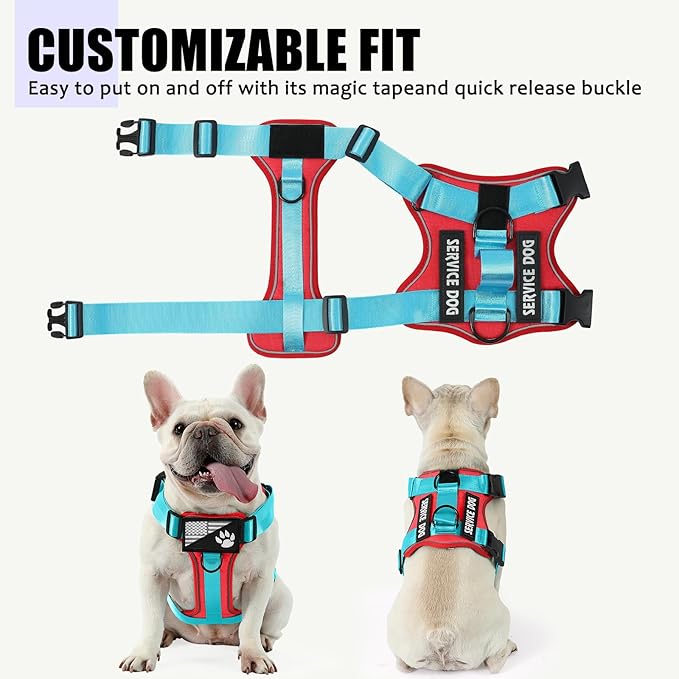 Demigreat Service Dog Harness, Reflective Dog Vest Harness with 5 PCS Patches, Adjustable Soft Oxford Pet Harness, Inner Layer Mesh, Easy to Control for Small Medium Large Dogs